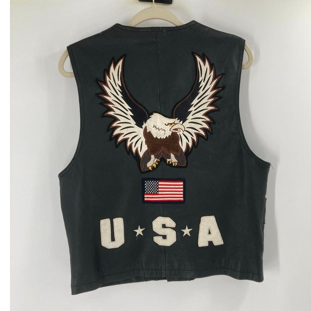 Interstate Leather Harley USA Flag Eagle Snap Vest Patriot America Men’s Size M